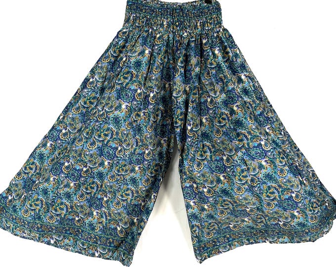 Women's Wide Leg Pants, Gaucho Trousers in Summer Garden Silk 3 Sizes 2 Lengths Culottes  (Estrella Esther Emilie Eloise Delilah Corlissa)