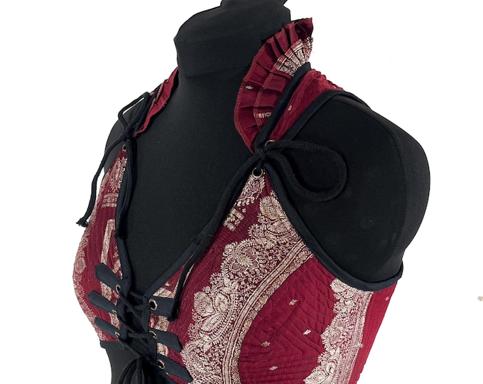 XL. Fae Corset Top; Ren Faire, silk brocade  SKU:3034-8105