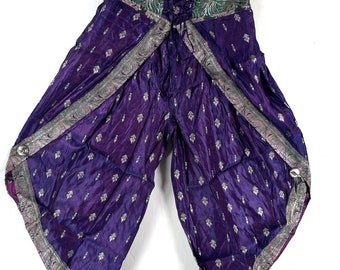 XL. Tulip Palazzo Pants in Silk Brocade; Split open leg harem trouser SKU:797-8036