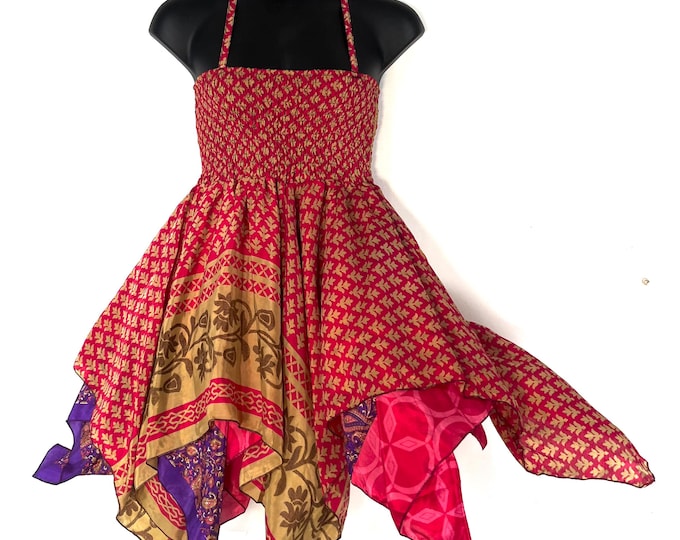 XL Dana Silk Fairy Dress; Midi 38" (97cm) length up-to 52” (133cm) waist Boho Sundress  SKU:903-8549