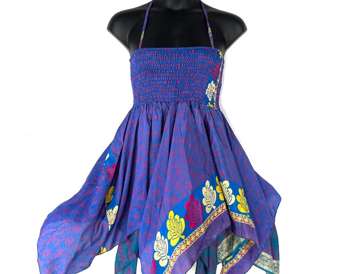 XL Dana Silk Fairy Dress; Midi 38" (97cm) length up-to 52” (133cm) waist Boho Sundress  SKU:903-8546
