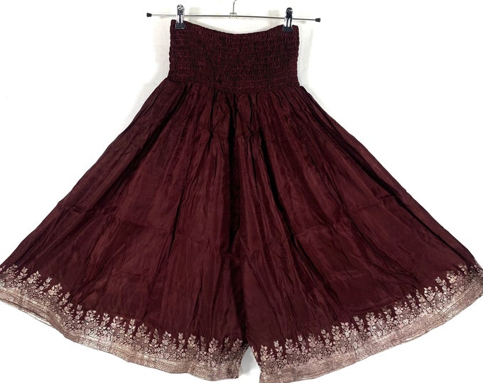 XL. Martha Short Leg Trousers Culottes in Silk Brocade, Plus size elasticated waist (Wide Leg Palazzo Pants) SKU:816-6610