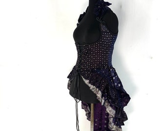 L. Elisa Underbust Corset Dress in Silk Brocade. Long body Bustier (Steampunk Dress) SKU:2004-4378