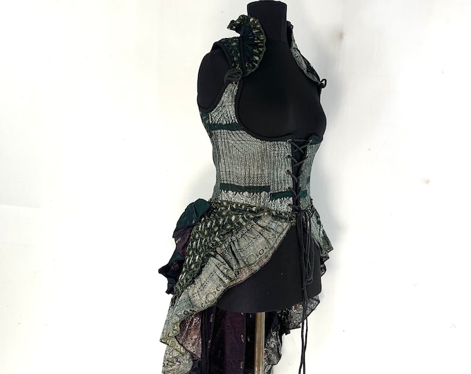 L. Elisa Bustier Corset Dress, Underbust Long body in Silk Brocade. (Steampunk Dress) SKU:2004-4388