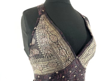 M. Phoenix Tribal Top. New cut. Silk brocade, Steampunk Pagan, Bohemian, Larp, Goth, Celtic crop top SKU:1023-7658