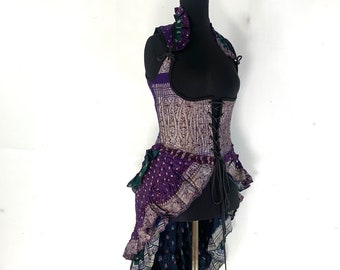 L Elisa Underbust Long Body Corset Dress, Bustier in Silk Brocade. (Steampunk Dress) SKU:2004-4391