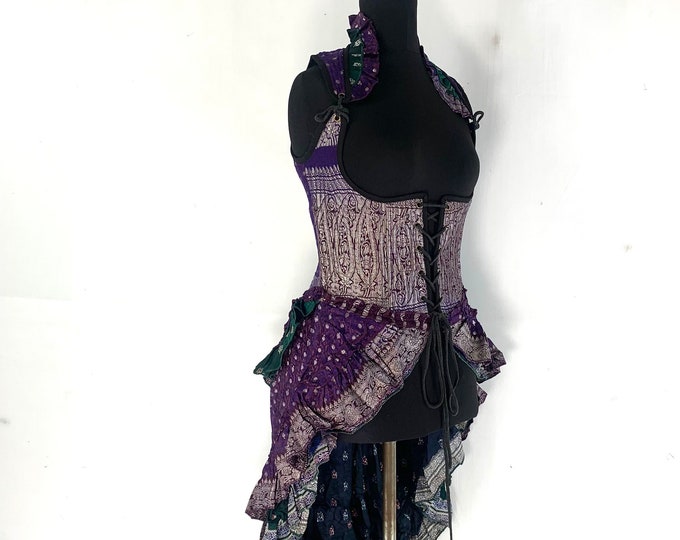 L. Elisa Underbust Long Body Corset Dress, Bustier in Silk Brocade. (Steampunk Dress) SKU:2004-4391