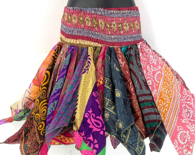 Lilly Short Skirt. Harem style waist gives comfortable fit & flexibility. Eco friendly Remnant Sari pieces SKU:745-4773