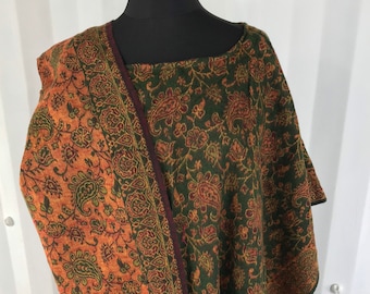 Poncho. Reversible Warm soft cozy Blanket style in green & bronze. 2 colour. Perfect for a  gift and winter.