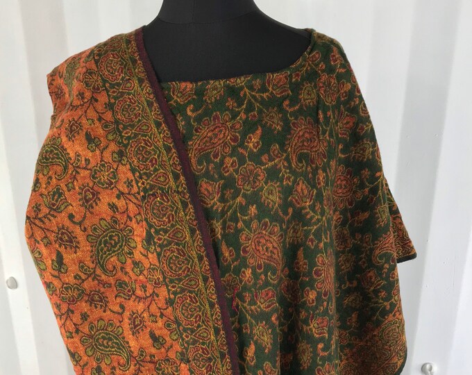 Poncho. Reversible Warm soft cozy Blanket style in green & bronze. 2 colour. Perfect for a  gift and winter.