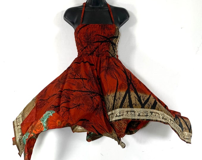 Elvina Fairy Dress Silk, perfect for summer festivals, One size Bohemian Dress Summer Boho Length 87cm (34") SKU:901-6023