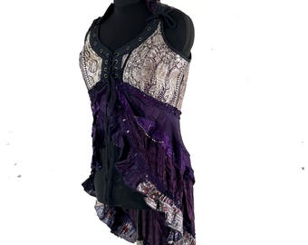 3XL Sophia Corset Dress - Hi-Low tiered skirt - Vintage Silk Brocade (SKU:2000-8768)