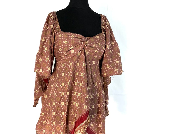 Stevie Boho Floaty Silk Top (Forest Fairy Pixie Blouse) Womens Summer Top One Size. SKU:440-2704