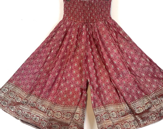 Malika One-Size Short Leg Culottes in Silk Brocade with elasticated waist for all day comfort. (Wide Leg Palazzo Pants) SKU:815-6107