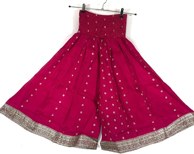 Malika One-Size Trousers Short Leg Culottes in Silk Brocade with elasticated waist for all day comfort (Wide Leg Palazzo Pants) SKU:815-6624