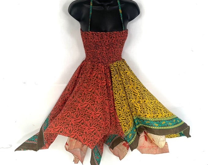XL Dana Silk Fairy Dress; Midi 38" (97cm) length up-to 52” (133cm) waist Boho Sundress  SKU:903-4889