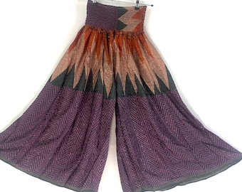 XL. Delilah Culottes in Summer Silk with Plus size Elasticated Waist, great for a fuller figure. (Wide Leg Palazzo Pants)