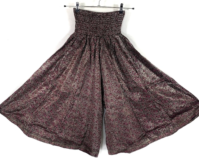 Martha Plus Size Short Leg Trousers Culottes in Silk Brocade, XL elasticated waist for a fuller figure (Wide Leg Palazzo Pants) SKU:816-6608