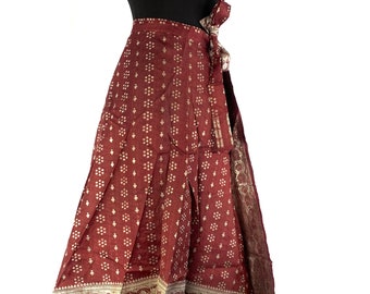 Pahala Maxi Wrap Skirt. Upcycled Heavy Silk Brocade Sari. One Layer A-Line Wrap Skirt  SKU:2032-5425