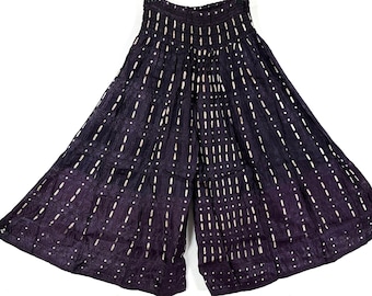 Juliana Plus Size Culottes, Wide Leg Palazzo Pants in Silk Brocade XL elasticated waist, hippie pants for a fuller figure. SKU:820-7641
