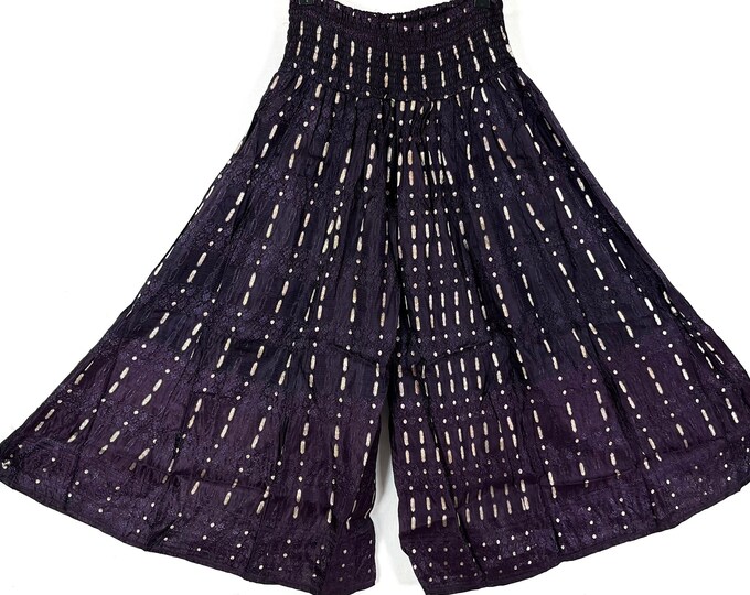 Juliana Plus Size Culottes, Wide Leg Palazzo Pants in Silk Brocade XL elasticated waist, hippie pants for a fuller figure. SKU:820-7641