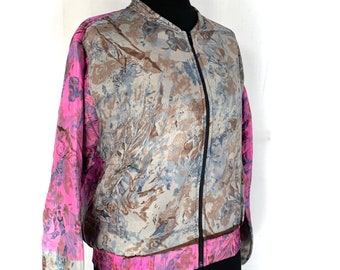Jude Silk Bomber Jacket with a light fleece cosy lining. One size.  (perfect for summer nights) SKU:501-5347
