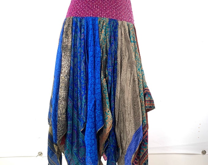 XL Billie - Midi Handkerchief Scrap Skirt - One Size - Vintage Silk (SKU:750-6415)