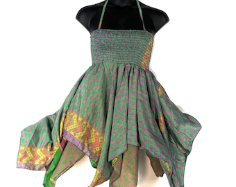 XL Dana Silk Fairy Dress; Midi 38" (97cm) length up-to 52” (133cm) waist Boho Sundress  SKU:903-8557
