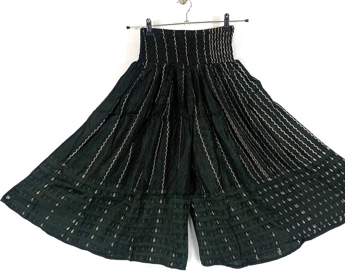 Martha Plus Size Short Leg Trousers Culottes in Silk Brocade, XL elasticated waist for a fuller figure (Wide Leg Palazzo Pants) SKU:816-6604