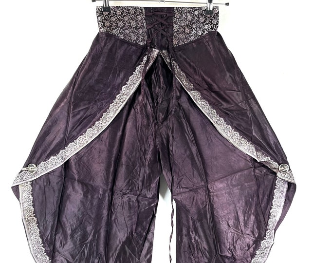 M/L. Tulip Palazzo Pants in Silk Brocade; Split open leg harem trouser SKU:799-7969