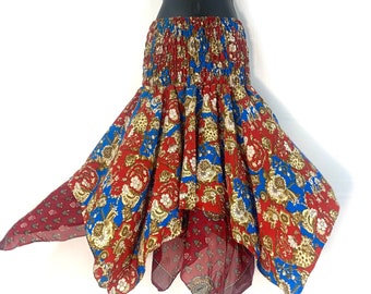 Nina Fairy Skirt. One size in Silk. (Length 32"). Bohemian Summer, Gypsy Boho handkerchief skirt.