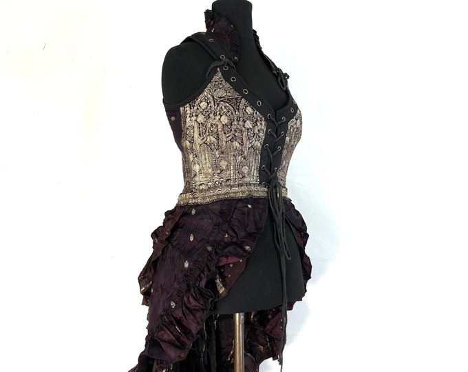 M. Varuna Corset Bustier Dress in Silk Brocade with long body. Flamenco, Larp, Steampunk, Fantasy, Gothic SKU:2002-2640