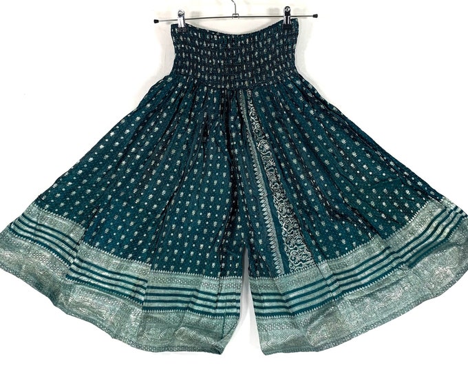 XL. Martha Short Leg Trousers Culottes in Silk Brocade. Plus size elasticated waist (Wide Leg Palazzo Pants) SKU:816-6603