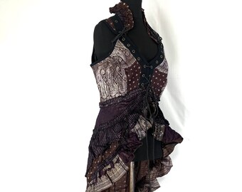 Sophia Steampunk Corset Dress With Hi-low Tiered Skirt in Silk
