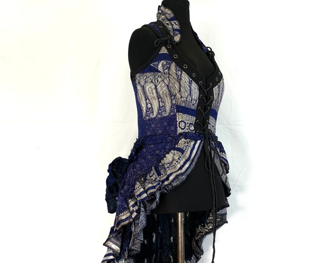 L. Varuna Corset Bustier Dress in Silk Brocade with long body. Larp, Steampunk, Gothic