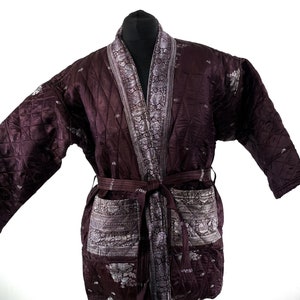 Quilted Silk Kimono Jacket XL; Vintage Brocade Robe, Generous Loose Fit, Japanese Style, Handmade.  SKU:758-7031