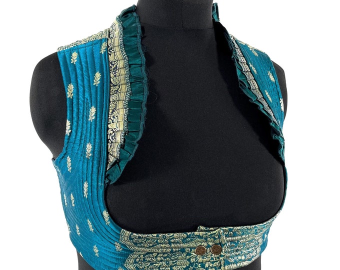 Underbust Corset Top Rose UK-2XL; Vintage Silk Brocade Handmade (SKU:445-8204)