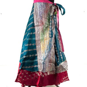 Pemberin Maxi One Size Wrap Skirt in Upcycled Heavy Silk Brocade Sari. (Two Layer A-Line Wrap Skirt)  SKU:2035-8413