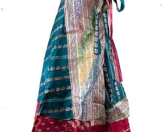 Pemberin Maxi Wrap Skirt - Silk Brocade - Two Layer - A-Line - One Size SKU:2035-8413