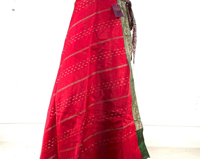 Pahala Maxi Wrap Skirt. Upcycled Vintage Heavy Silk Brocade Sari. One Layer (SKU:2032-8460)