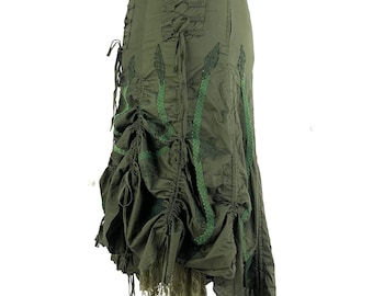 Victorian Ruffle Skirt - Green - fully adjustable layered - cotton peasant gypsy