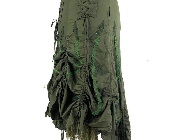 Victorian Ruffle Skirt - Green - fully adjustable layered - cotton peasant gypsy
