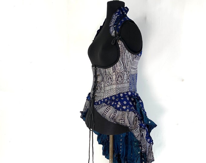 XL. Elisa Bustier Dress. Underbust Corset in Silk Brocade with long body. Steampunk, Larp, Pagan, Fantasy, Gothic