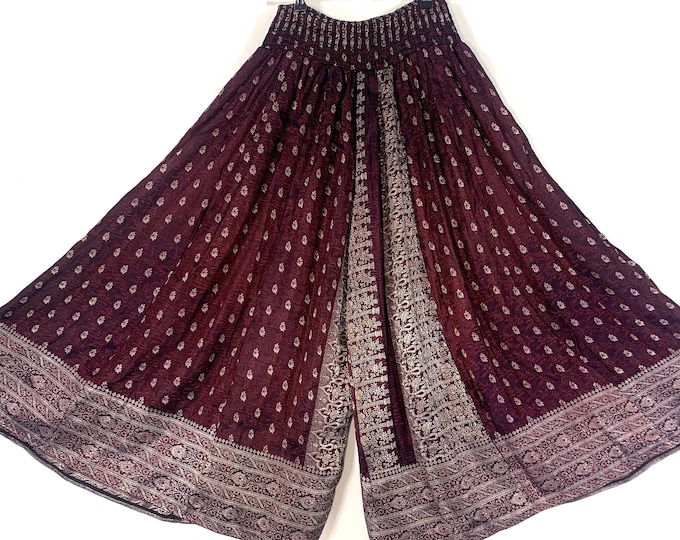 Juliana Plus Size Culottes in Silk Brocade with XL elasticated waist for a fuller figure. (Wide Leg Palazzo Pants) SKU:820-6082