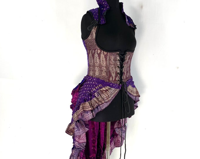 L. Elisa Underbust Corset Dress in Silk Brocade. Long body Bustier (Steampunk Dress) SKU:2004-4379