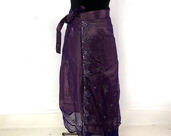 Maxi Wrap Skirt Lotus Flower Aari One Size Hippie skirt embroidered 2 layer Boho skirt SKU:2012-6832