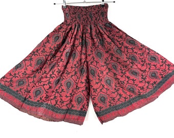 XL Waist Esther Short Leg Culottes in Summer Silk; One-Size Plus Trousers with Elasticated Waist. (Wide Leg Palazzo Pants)  SKU:822-7443