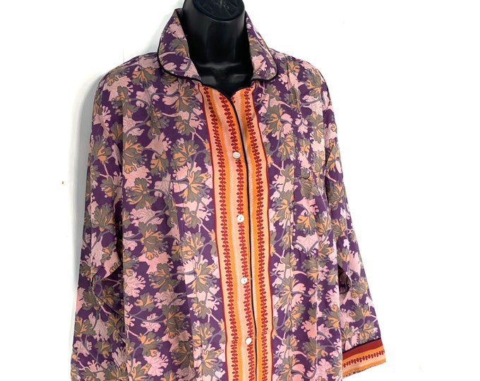 L. Luxury Silk Sari Pyjama Set with matching gift bag. Quality Handmade Nightwear.