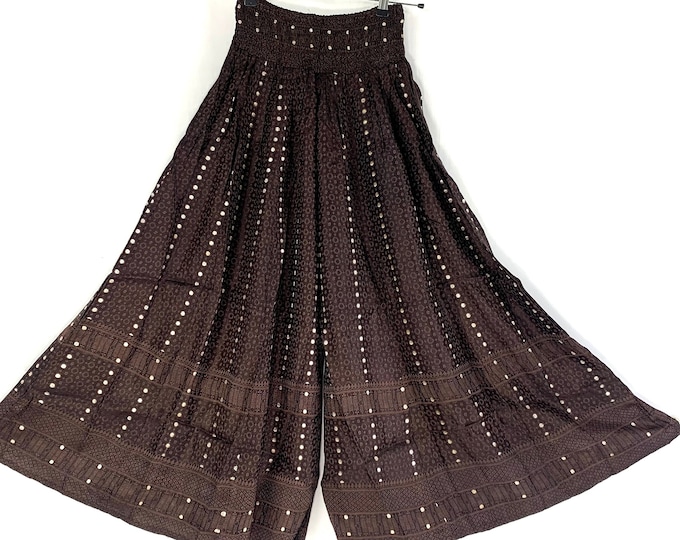 Juliana Plus Size Culottes. Silk Brocade XL Palazzo Pants elasticated waist for a fuller figure.  Wide Leg Trousers