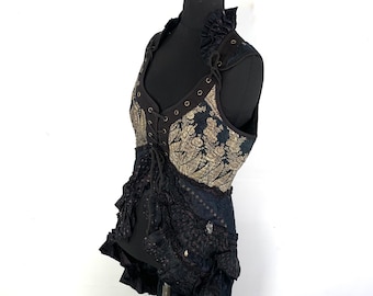 2XL Sophia Corset Dress - Hi-Low tiered skirt - handmade - Silk brocade (SKU:2000-5373)